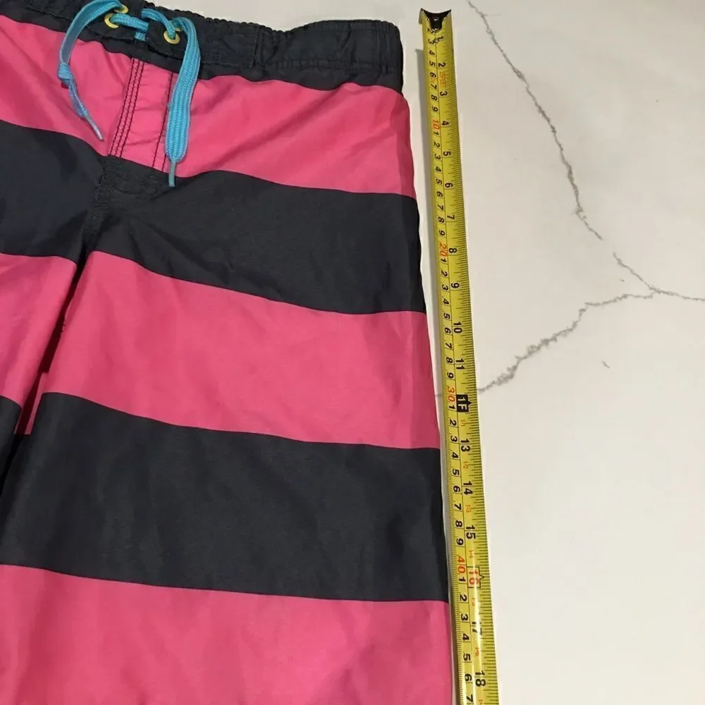 Boys Striped Pink & Brown Swim Trunks